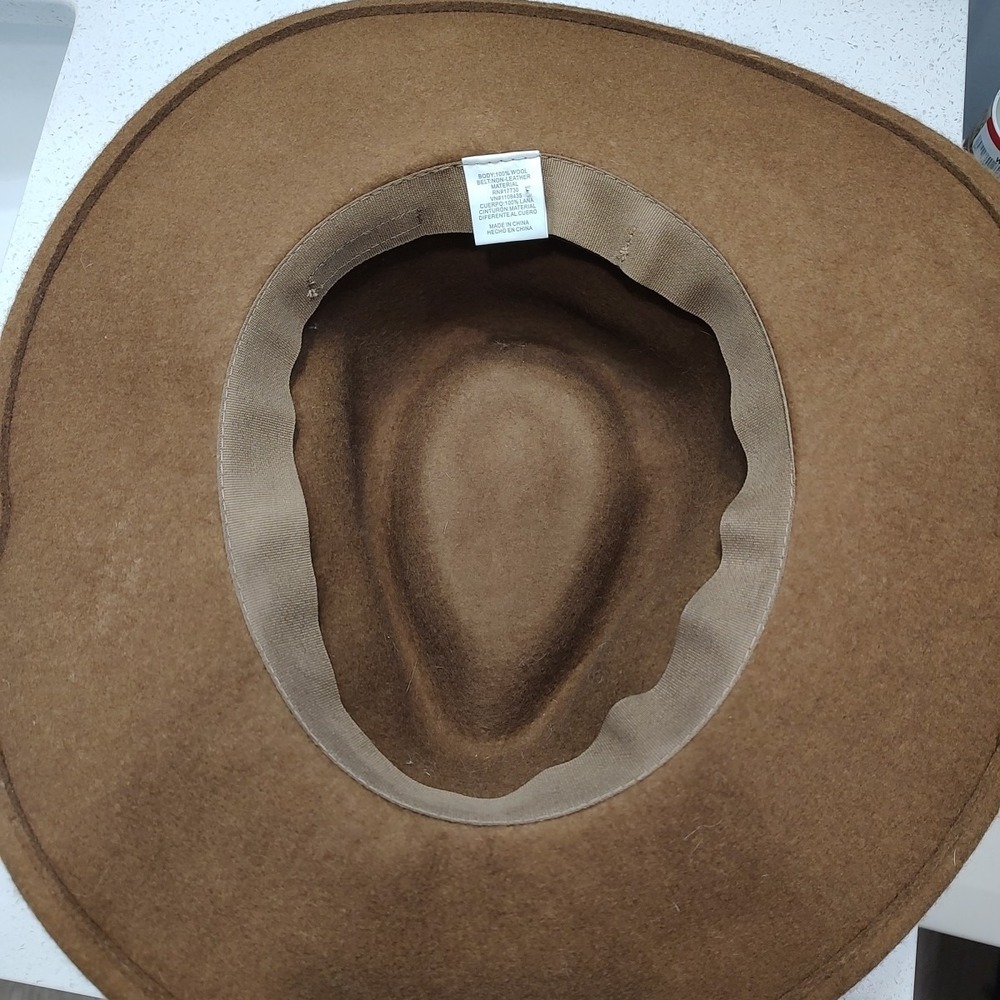 Vtg Style Wide Brim Fedora Hat Brown Wool Felt Rancher Western Panama Cowboy - Picture 4 of 9